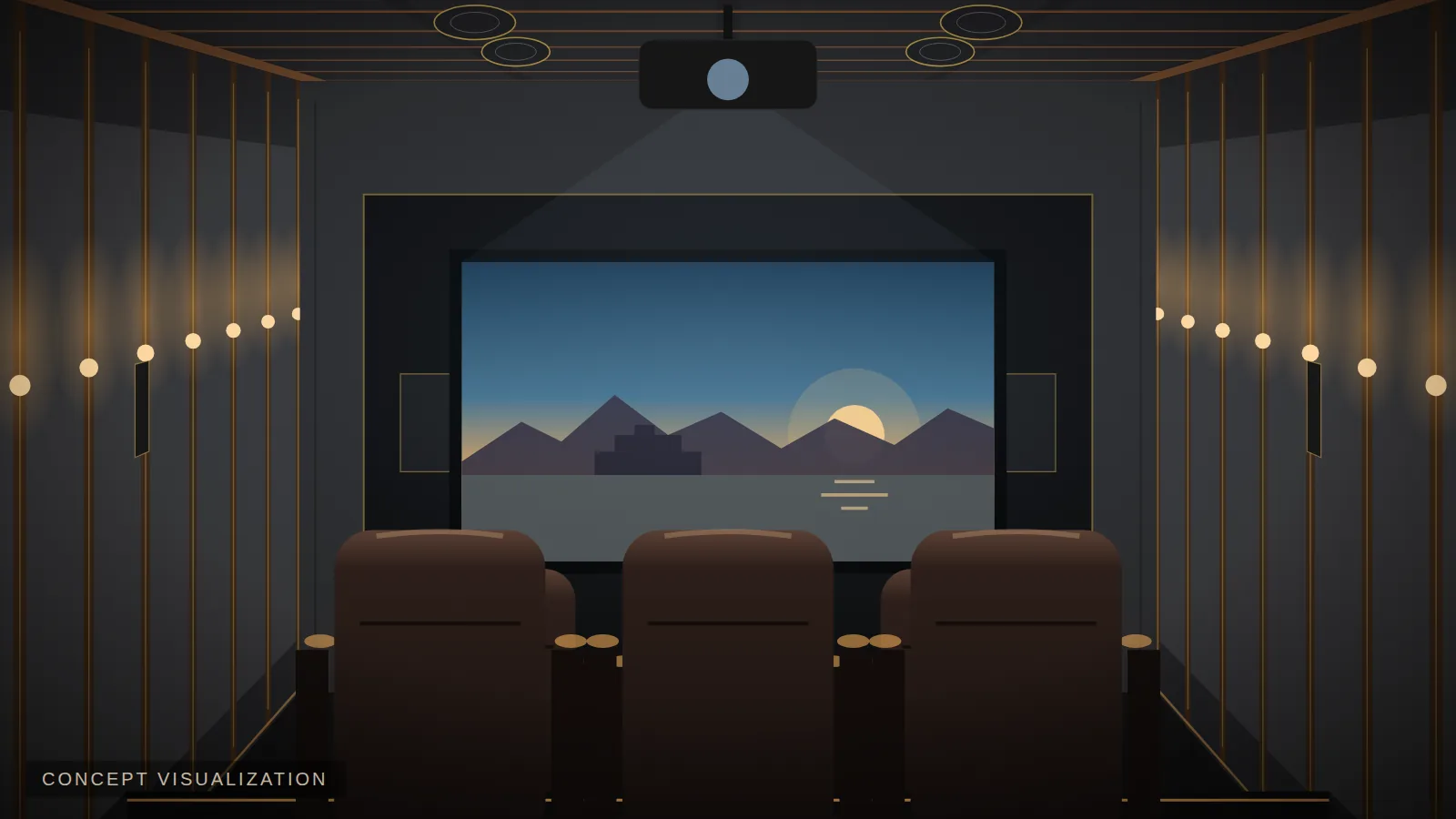 Dedicated home cinema concept with in-wall speakers and acoustic walls — EVORA Cinemas Rajasthan
