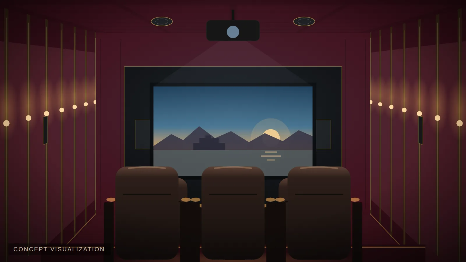 Home theater acoustic treatment with fabric wall panels in Udaipur — concept
