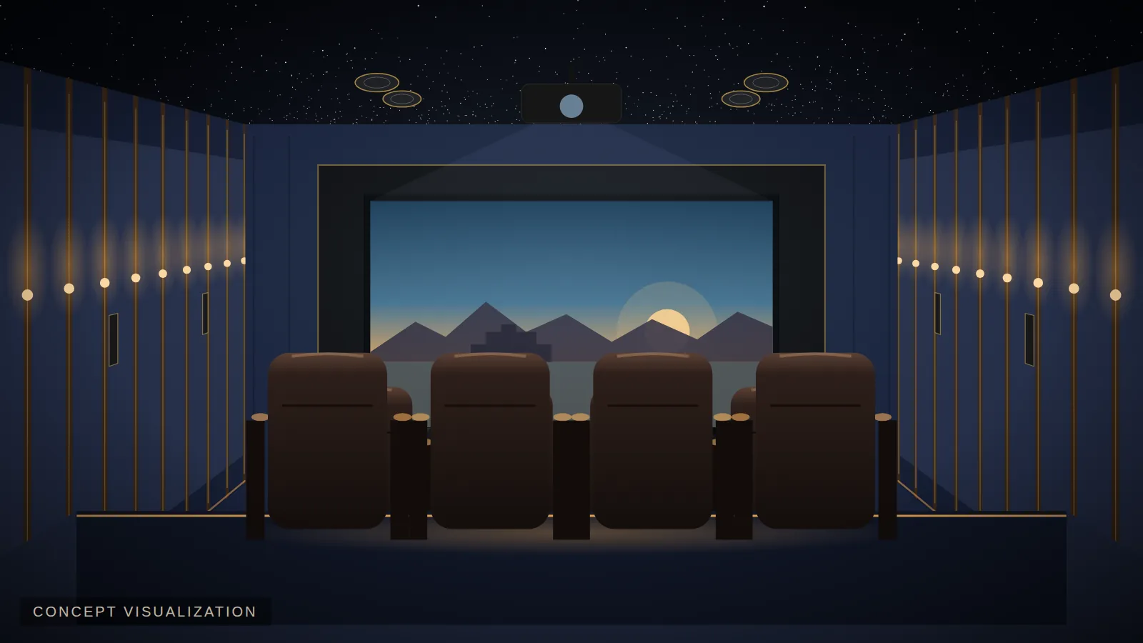 luxury reference home cinema with star ceiling in Rajasthan — concept