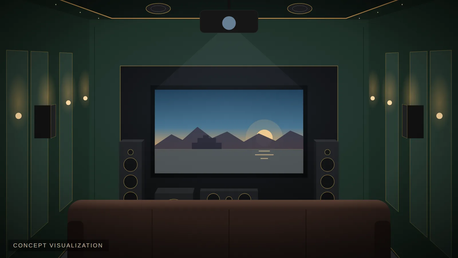 family media room home theater with lounge sofa — concept